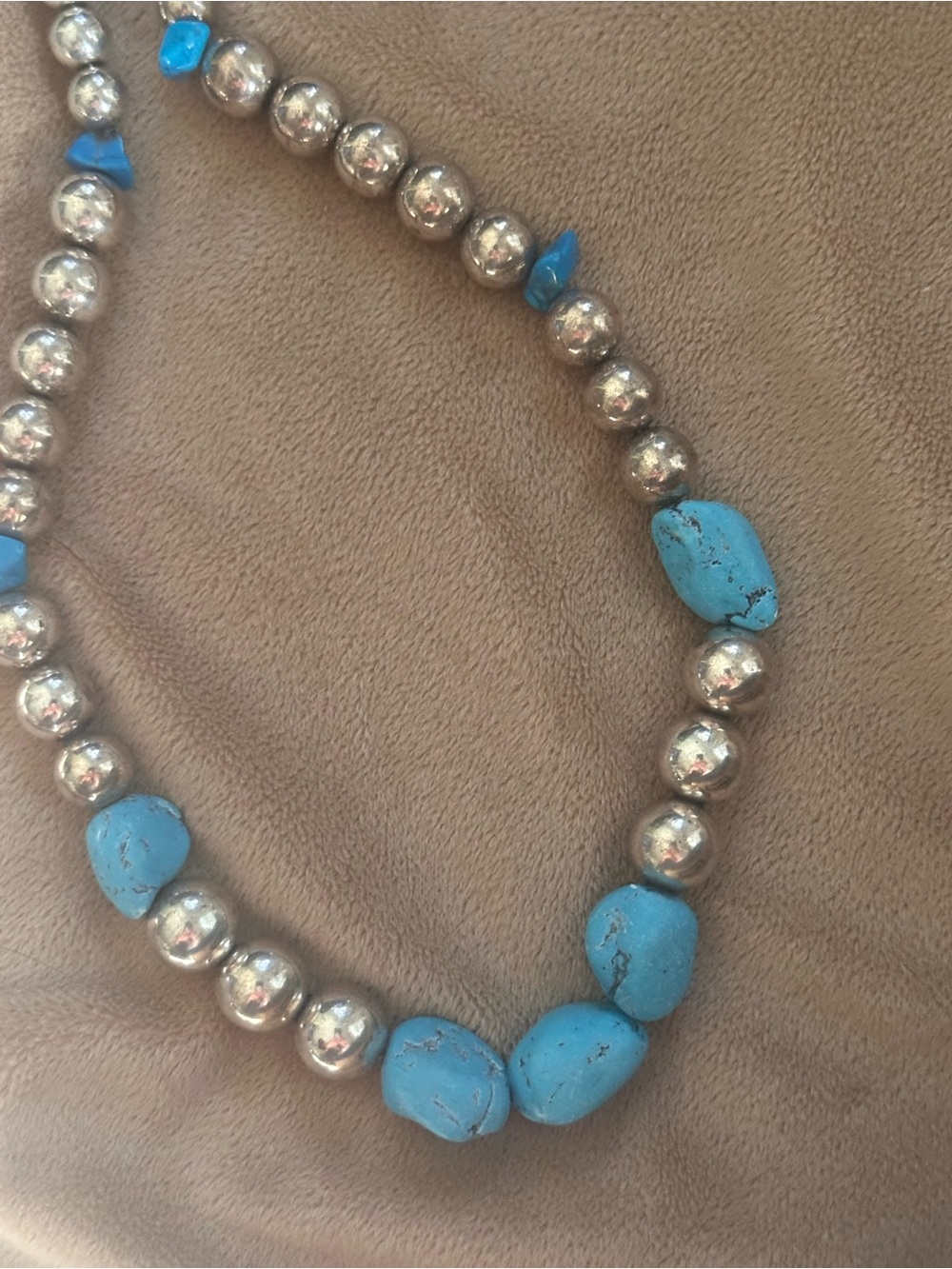 Turquoise and Silver Bead Necklace - Picture 7 of 11